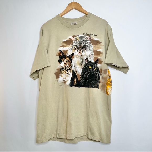 VINTAGE HAZELWOODS 1993 GRAPHIC CAT TEE SHORT SLEEVE 100% COTTON CHATEAU, MO - Picture 5 of 10